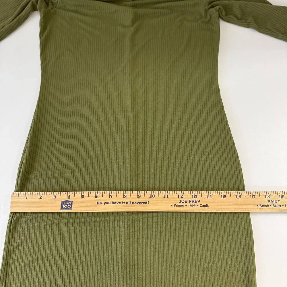 A New Day Ribbed Knit Midi Dress Green 3/4 Sleeve Rayon Spandex Women's S Small